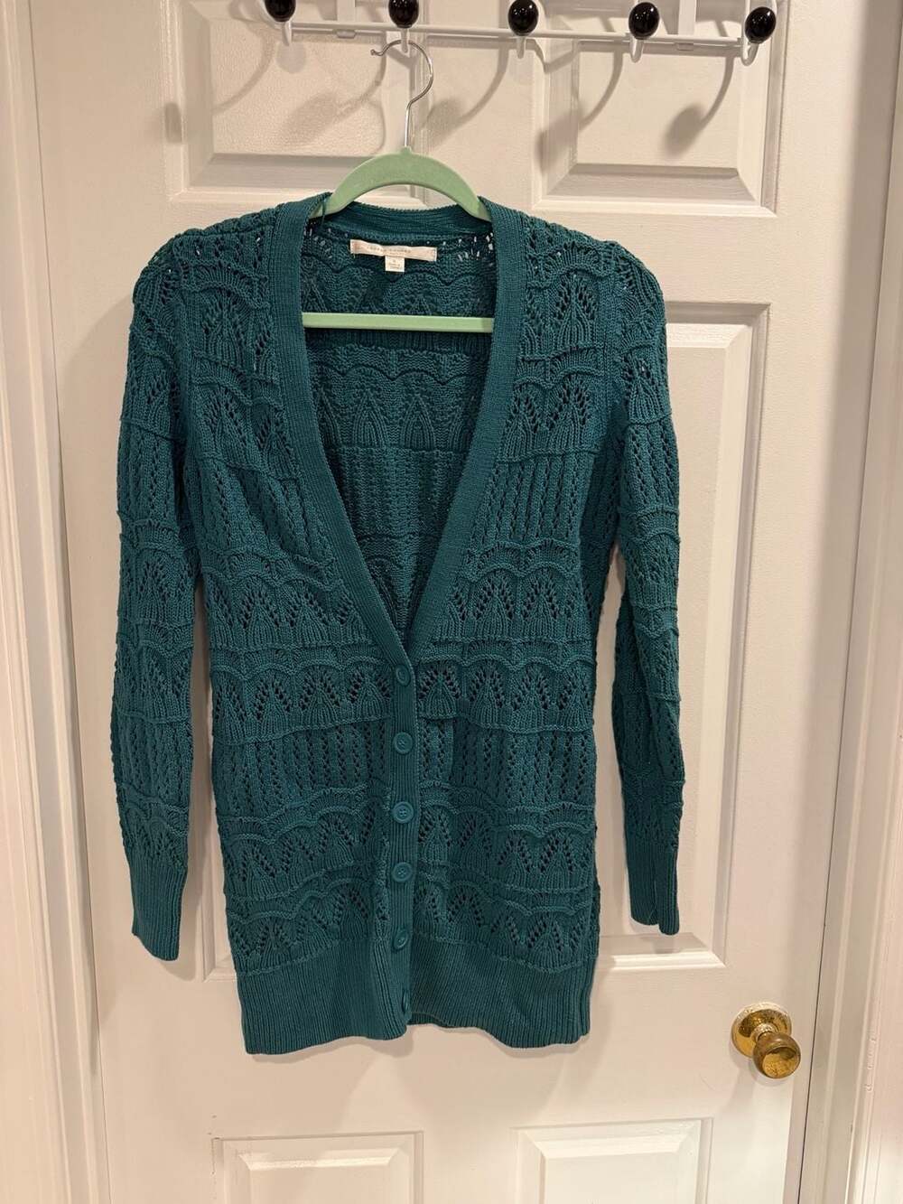LC Lauren Conrad Teal Pointelle Cardigan sz S - Picture 2 of 3